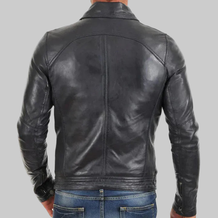 Black Slim Fit Biker Leather Jacket for Men