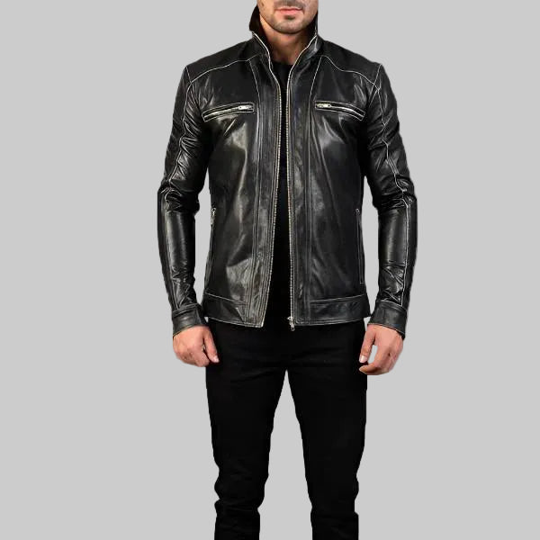 Hudson Black Leather Biker Jacket for Men – Genuine Leather