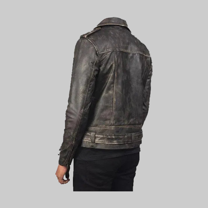 Distressed Brown Leather Biker Jacket for Men – Genuine Leather