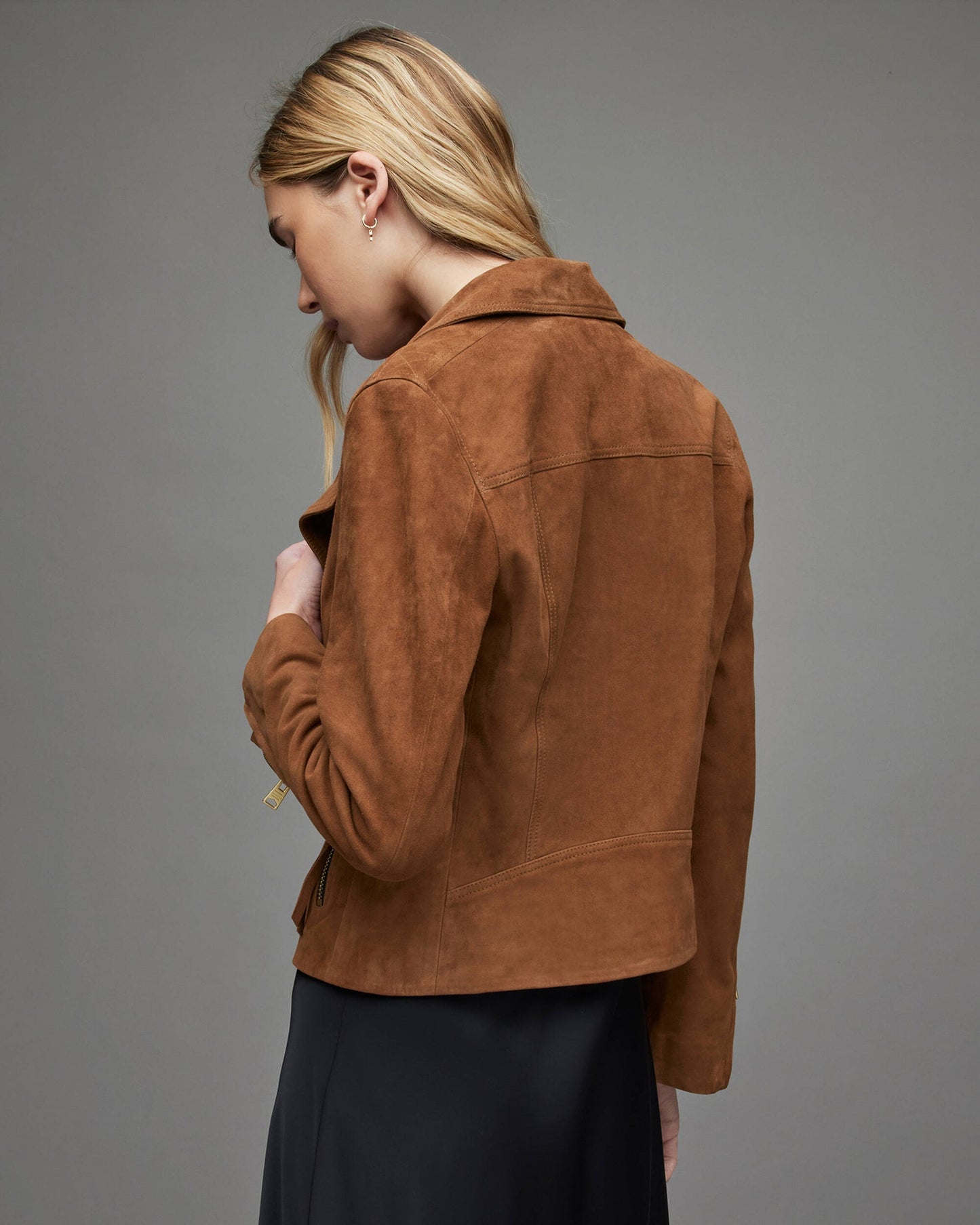 Women’s Tan Brown Suede Leather Biker Jacket – Genuine Suede