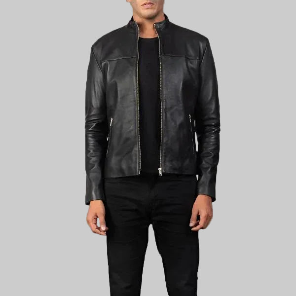 Adornica Black Leather Biker Jacket for Men – Classic Style