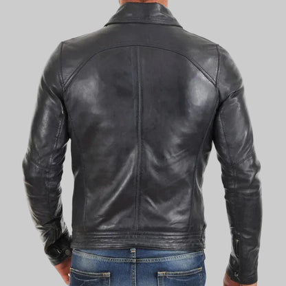 Black Slim Fit Biker Leather Jacket for Men