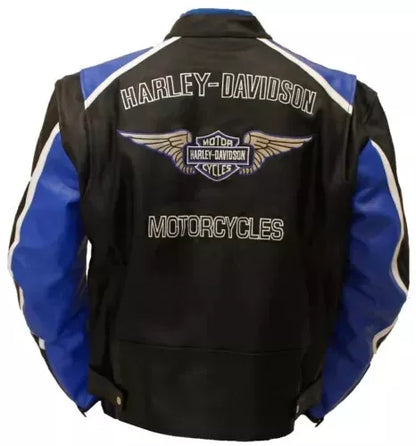 Men’s Harley Davidson Blue Cruiser Motorcycle Genuine Leather Jacket