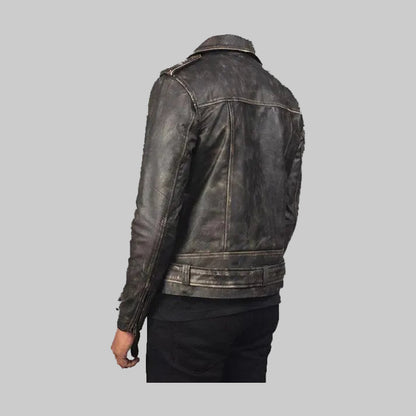 Distressed Brown Leather Biker Jacket for Men – Genuine Leather