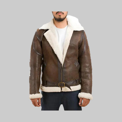 Double Face Shearling Distressed Leather Jacket for Men – Genuine Leather