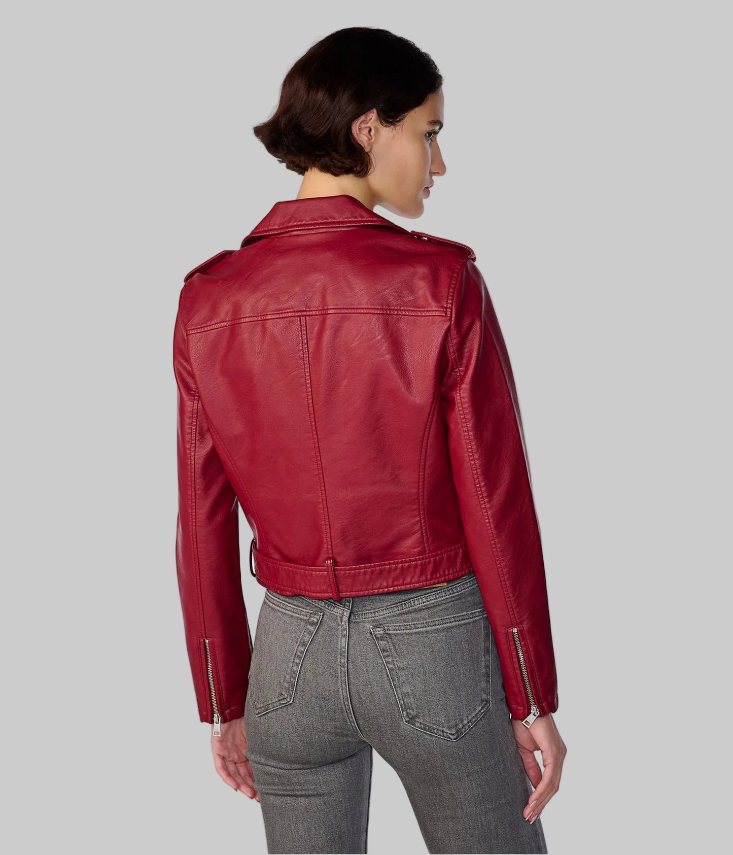 Wine Red Women’s Leather Biker Jacket – Genuine Nappa Leather