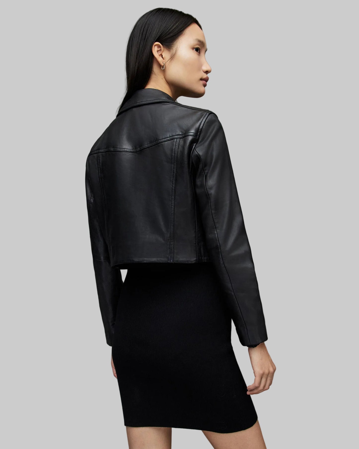 Women’s Black Cropped Leather Biker Jacket