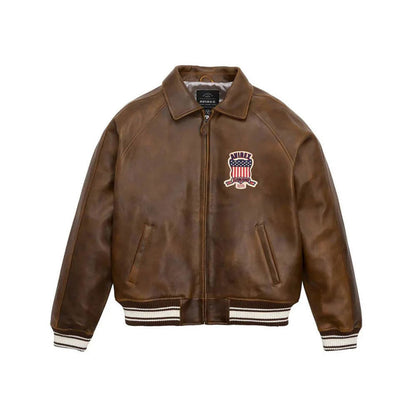 Men's Classic Brown Avirex Letterman Leather Jacket – Vintage Varsity Bomber