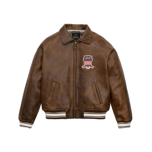 Men's Classic Brown Avirex Letterman Leather Jacket – Vintage Varsity Bomber