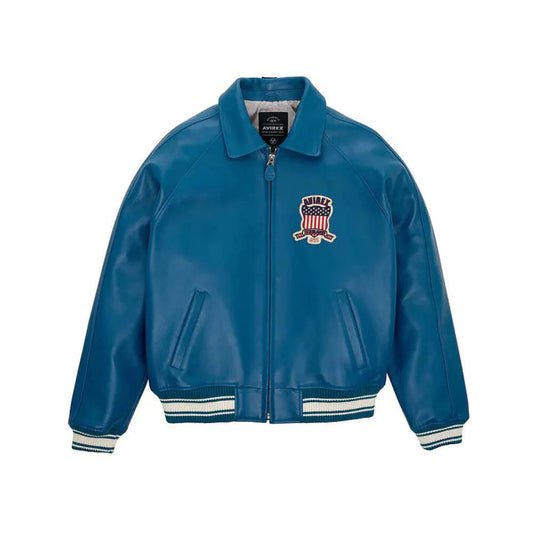 Men's Avirex Jacket - Teal Varsity Leather Bomber  Jacket