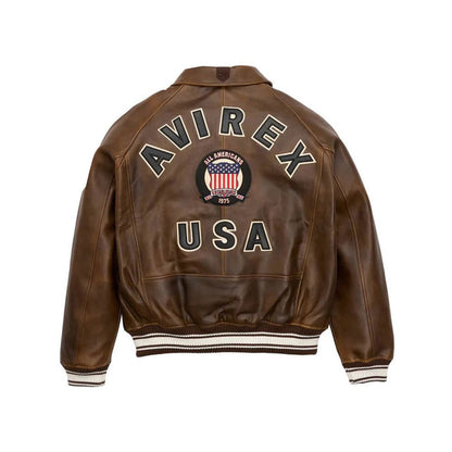 Men's Classic Brown Avirex Letterman Leather Jacket – Vintage Varsity Bomber