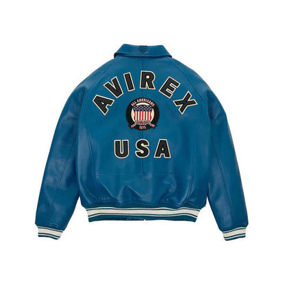 Men's Avirex Jacket - Teal Varsity Leather Bomber  Jacket