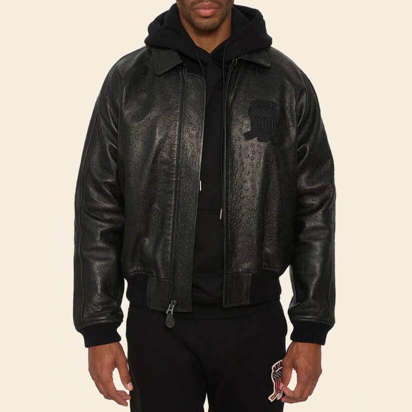 Black Limited Edition Avirex Bomber Leather Jacket