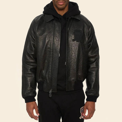 Black Limited Edition Avirex Bomber Leather Jacket