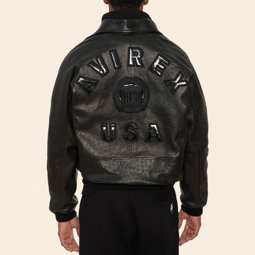 Black Limited Edition Avirex Bomber Leather Jacket