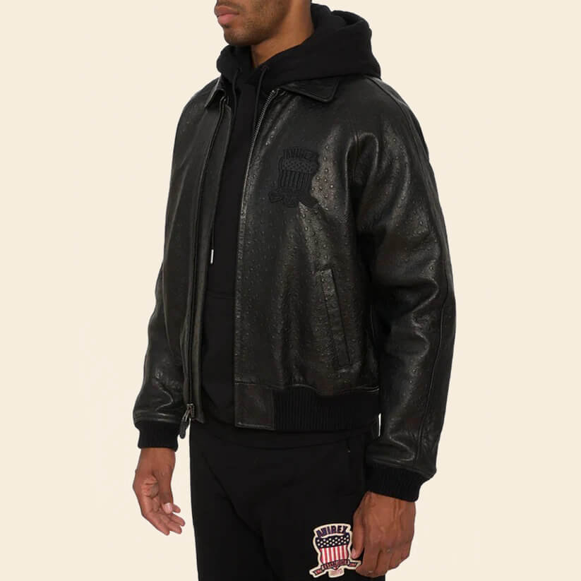 Black Limited Edition Avirex Bomber Leather Jacket
