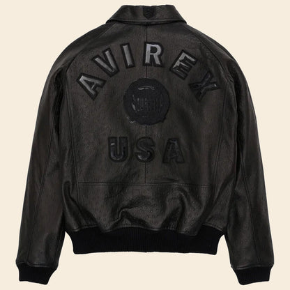 Black Limited Edition Avirex Bomber Leather Jacket