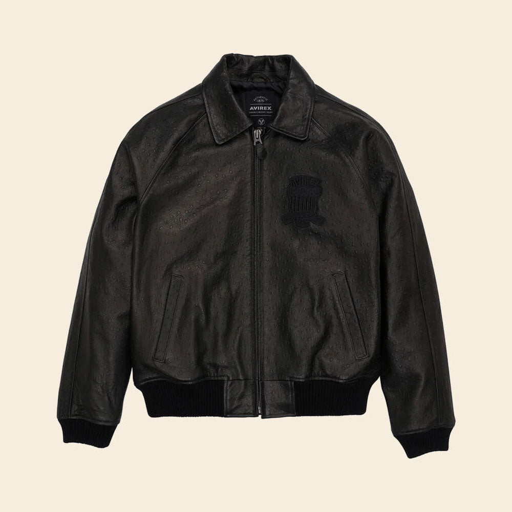 Black Limited Edition Avirex Bomber Leather Jacket