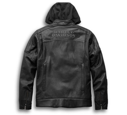 Men's Harley-Davidson Genuine Leather Motorcycle Jacket – 2-in-1 Biker Jacket with Removable Hoodie
