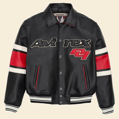 Men's Black Avirex Letterman Leather Jacket – Varsity Bomber Streetwear