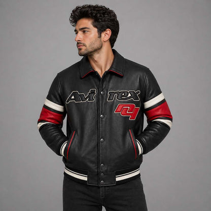 Men's Black Avirex Letterman Leather Jacket – Varsity Bomber Streetwear