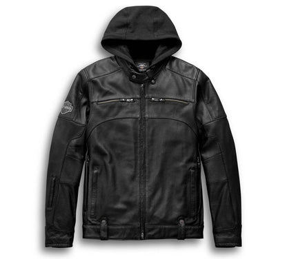 Men's Harley-Davidson Genuine Leather Motorcycle Jacket – 2-in-1 Biker Jacket with Removable Hoodie