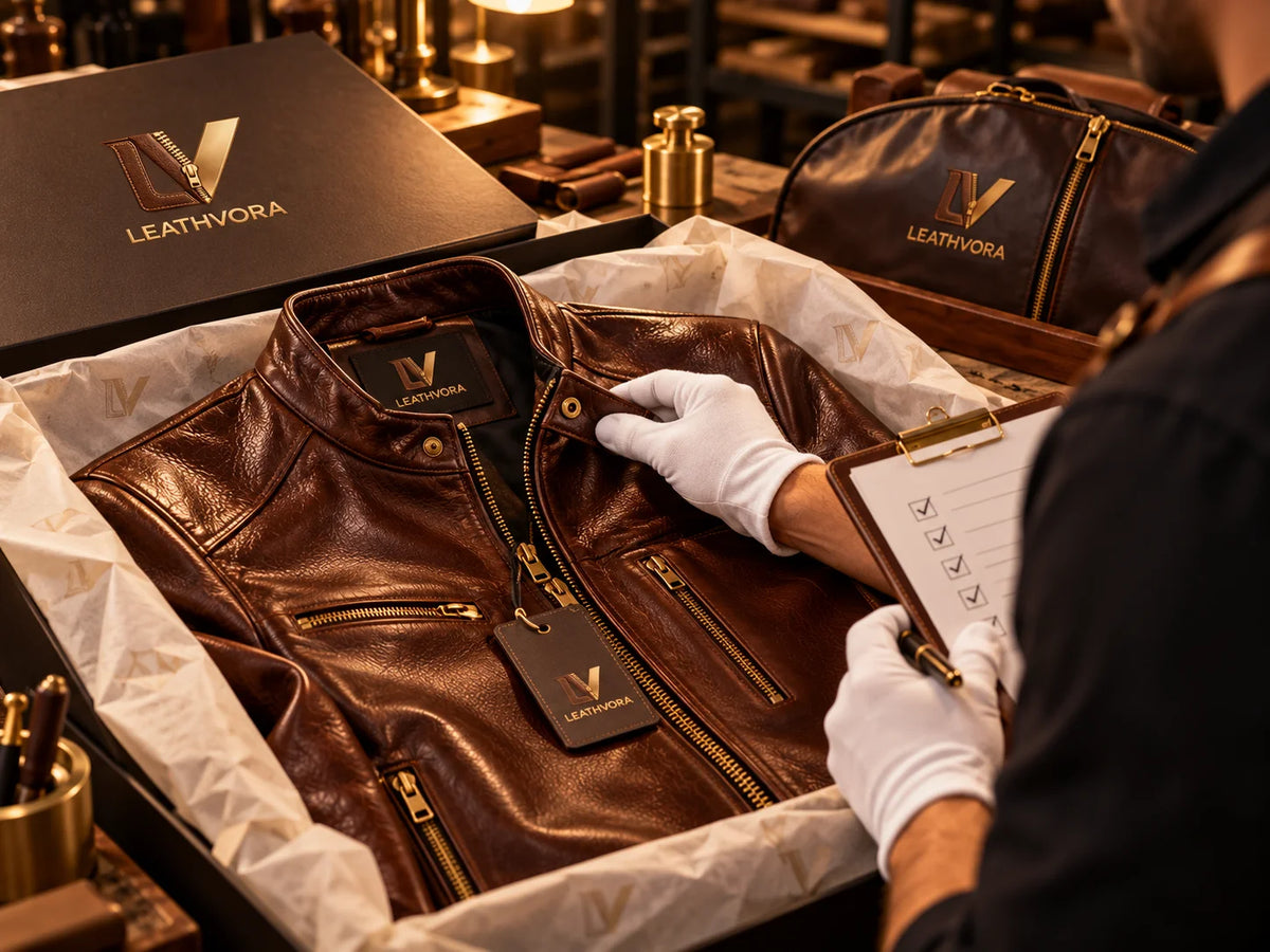 Leathvora final leather jacket quality inspection