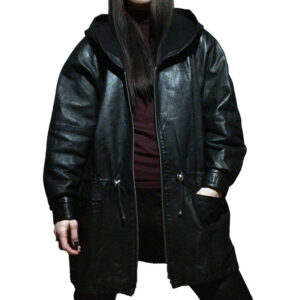 Vintage Style Hooded Leather Jacket - Image 1