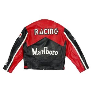 Handmade Marlboro Red And Black Leather Motorbike Racing Jacket - Image 3