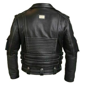 Premium Black Café Racer Motorcycle Leather Jacket - Image 3