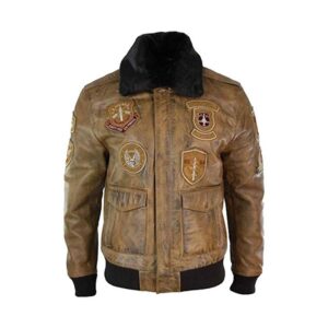 Handmade Vintage Style Tan Brown Aviator Bomber Leather Winter Jacket - Image 1