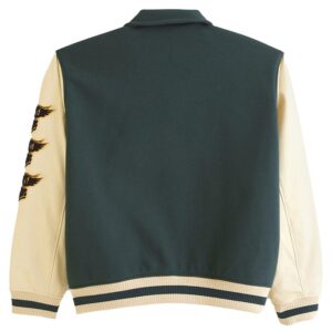 High-Quality Wool-Blend Varsity Green Bomber Leather Jacket - Image 4