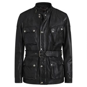 Black Handmade Trailmaster Panther Leather Jacket - Image 1