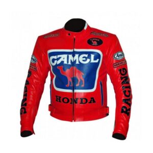 Red Camel Honda Motorbike Leather Racing Jacket - Image 1