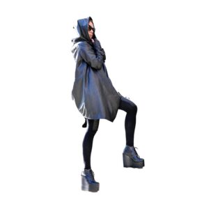 Asymmetric Black Leather Hooded Coat  High Quality Raincoat Zip Jacket - Image 1