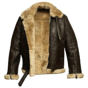 Brown B3 Aviator Jacket with  Premium RAF Aviator Bomber Jacket And  Faux Shearling Lining  Real Sheepskin Leather Coat - Image 3