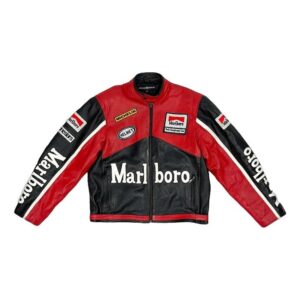 Handmade Marlboro Red And Black Leather Motorbike Racing Jacket - Image 1