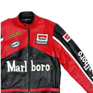 Handmade Marlboro Red And Black Leather Motorbike Racing Jacket - Image 2