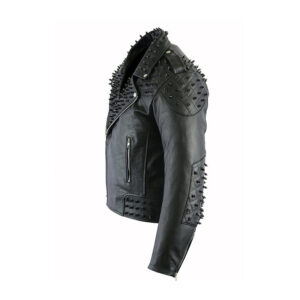 Black Gothic Style Studded Leather Jacket for Bikers and Racers - Image 2