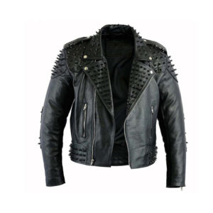 Black Gothic Style Studded Leather Jacket for Bikers and Racers - Image 1