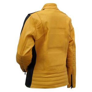 Handmade Ladies Golden Leather Jacket - Image 5