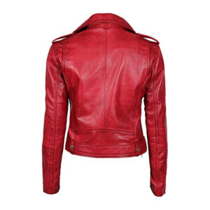 Red Quilted Diamond Slim Fit Biker Style Jacket - Image 2