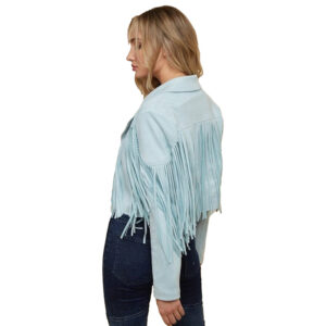 Soft Faux Suede Leather Fringe Back Motorcycle Jacket - Image 2