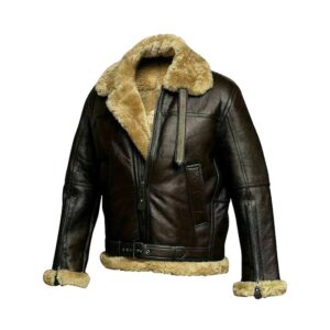 Brown B3 Aviator Jacket with  Premium RAF Aviator Bomber Jacket And  Faux Shearling Lining  Real Sheepskin Leather Coat - Image 1