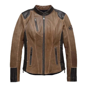 Women Brown Harley Davidson Motorcycle Racing Jacket - Image 1