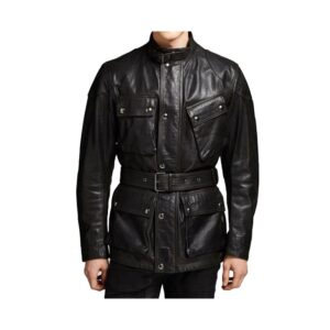 Black Handmade Trailmaster Panther Leather Jacket - Image 2