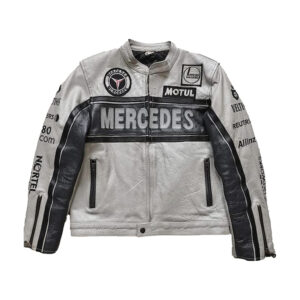 Grey Mercedes Benz F1 Racing Vintage Leather Jacket - Image 1