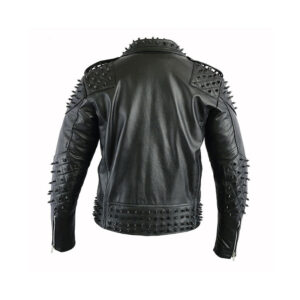 Black Gothic Style Studded Leather Jacket for Bikers and Racers - Image 3