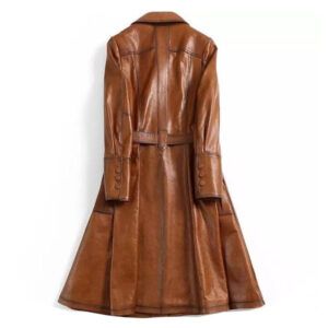 Italian Stylewith Premium Stitching Detail Long Leather Coat Streetwear Jacket - Image 4