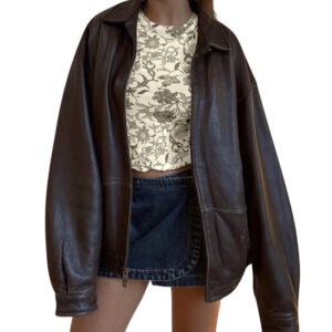 Trendy Brown Oversized Sheepskin Brown Versatile Leather Jacket - Image 1